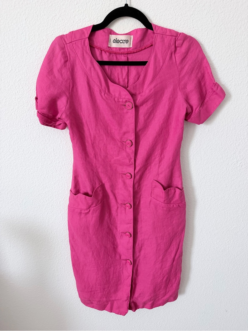 Fuchsia Button-Front Short Sleeve Dress